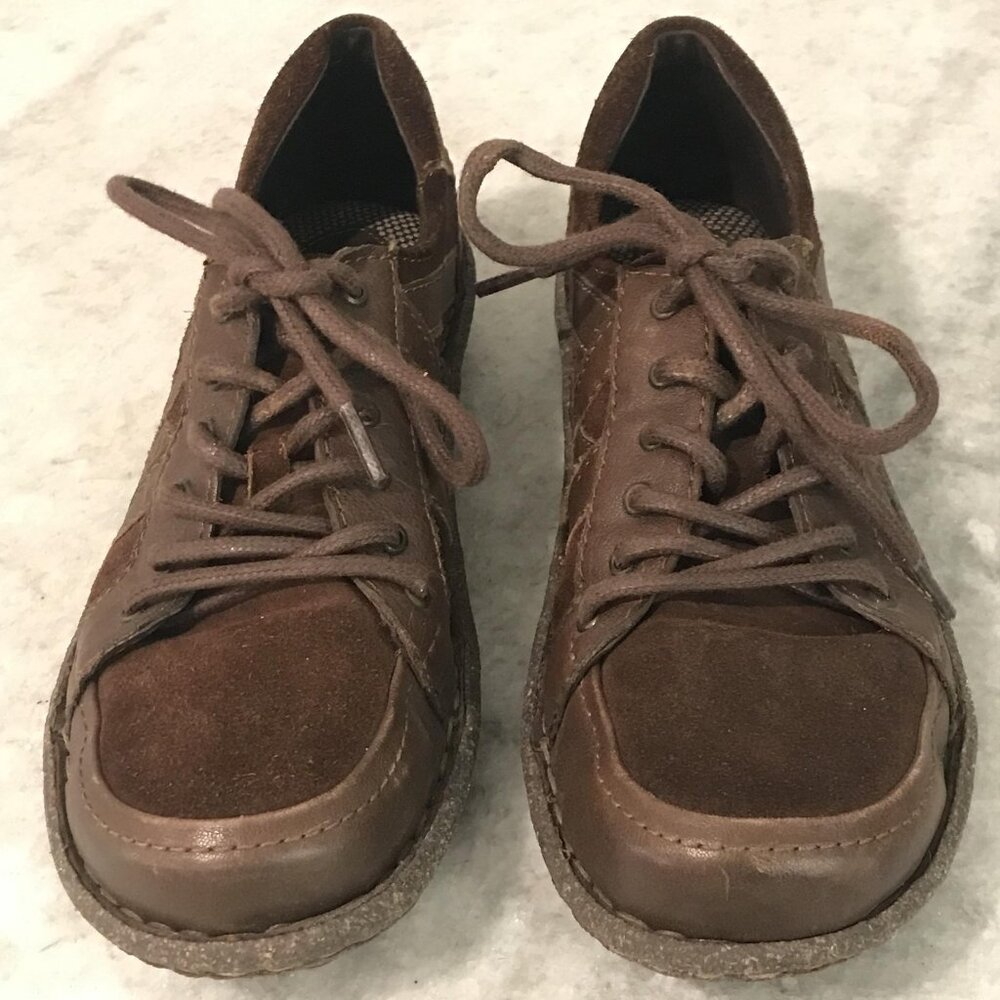 Born Shoes Womens Size 7.5 Brown Lace Up Sneakers Leather Suede Casual Low Top